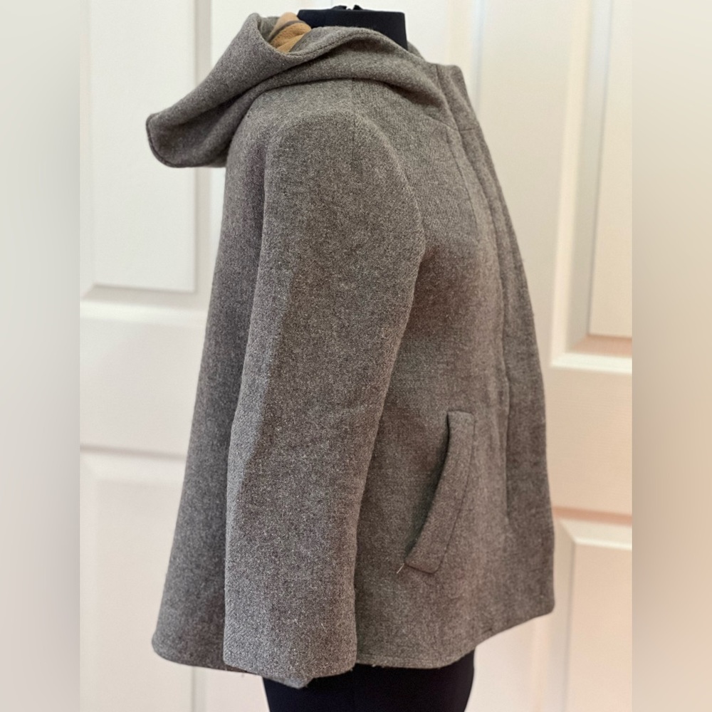 Zara Basic Hooded Zip Down Wool Blend Jacket Coat